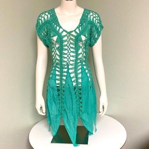 Vivid Importers of NY Cotton Polyester Blend Crochet Tunic Blouse Size S